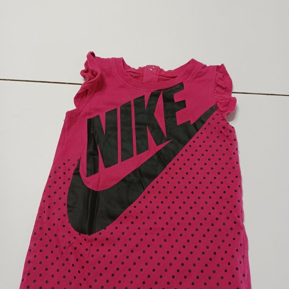 Nike Baby Girls 18M Pink Black Polka Dot Spell Out One Piece Short Outfit Logo‎ - Picture 11 of 12